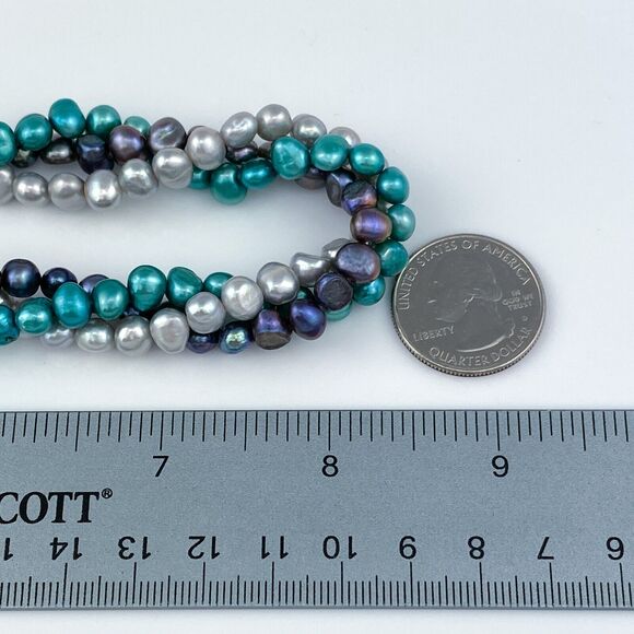 Sterling Silver 925 Clasp Multi Strand Purple Gray Blue Pearl Necklace 17"-18.5" - Picture 5 of 5